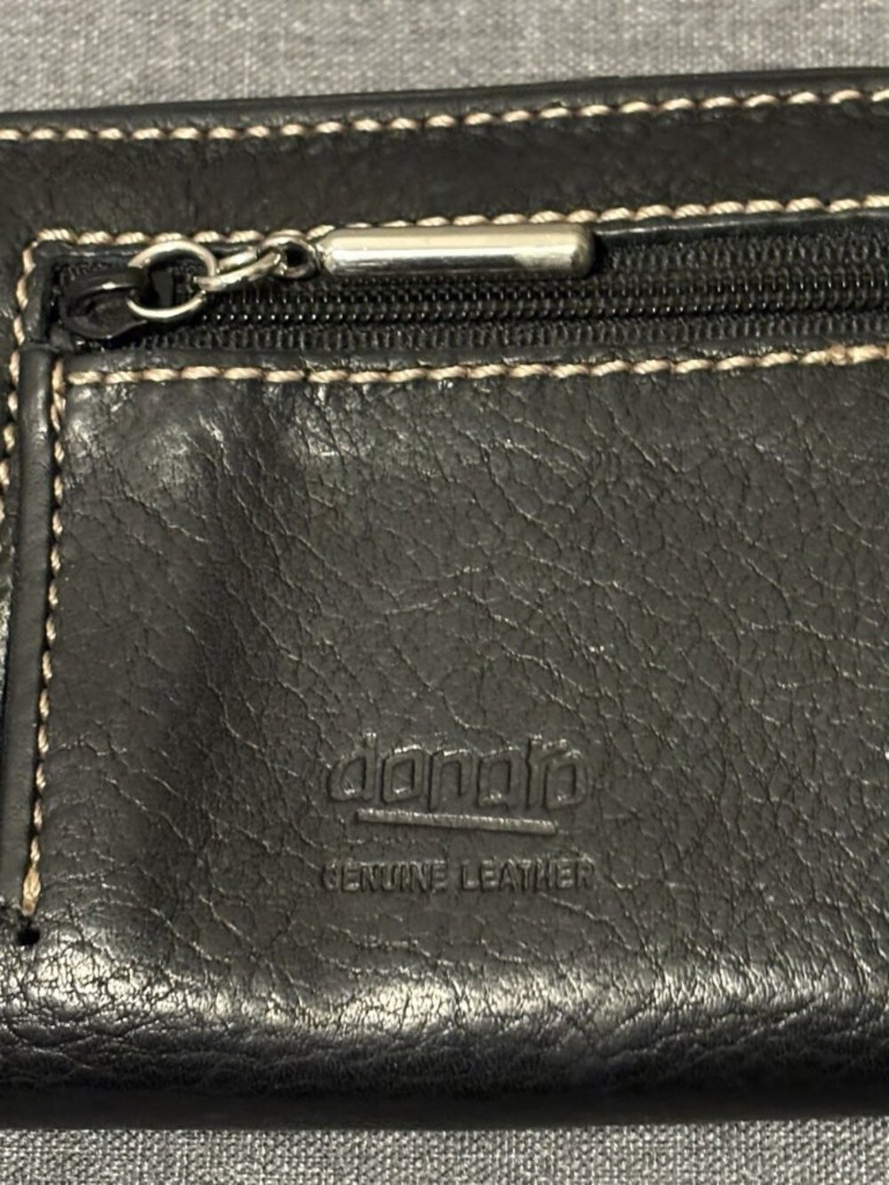 Genuine Leather Black Trifold Wallet Snap Coin Purse w/ Zipper Donato 4" x 3.5"